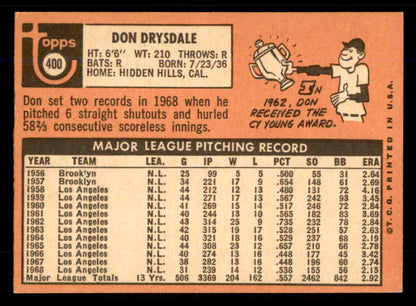 1969 Topps Baseball #400 Don Drysdale Dodgers EX-MT 559077