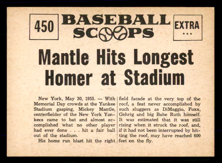 1961 Nu Card Scoops #450 Mickey Mantle Yankees EX-MT 559082