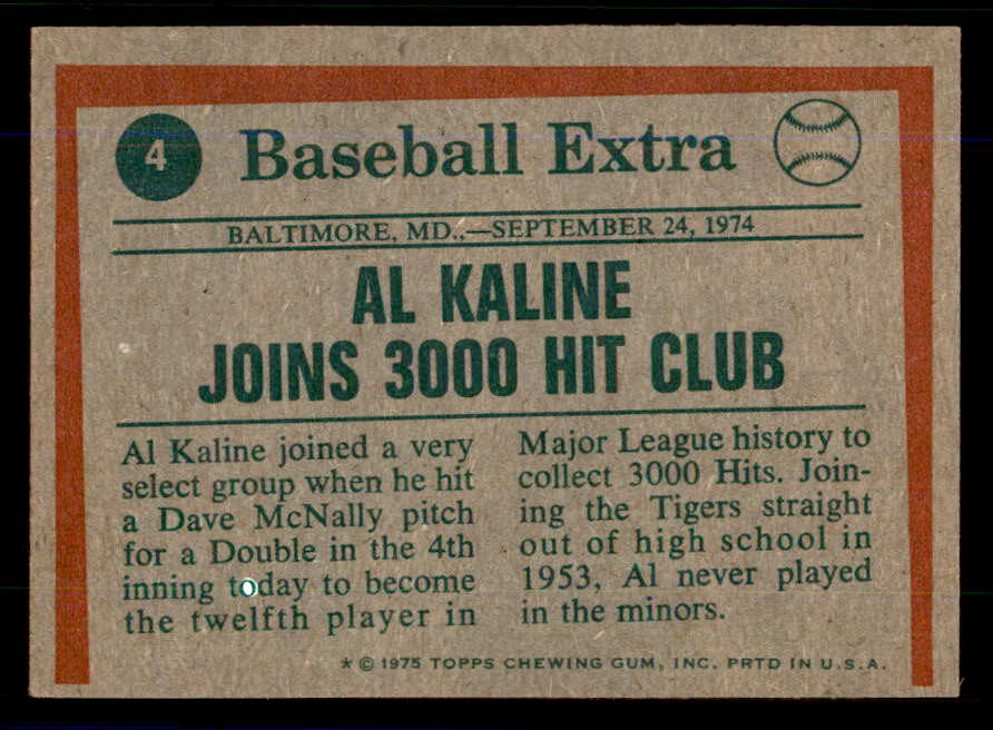 1975 Topps Baseball #004 Al Kaline HL Tigers EX 559084