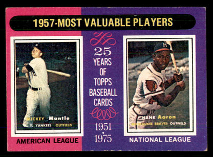 1975 Topps Baseball #195 Mickey Mantle Hank Aaron EX 559085