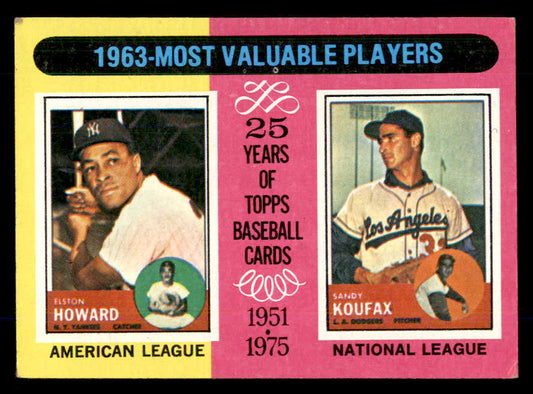 1975 Topps Baseball #201 Sandy Koufax Elston Howard EX 559091