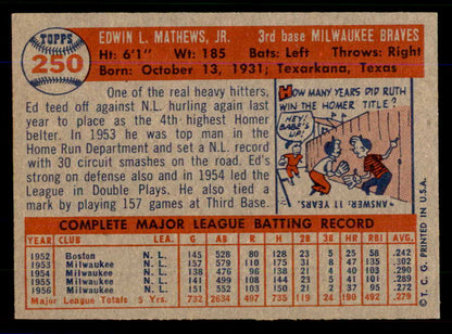 1957 Topps Baseball #250 Eddie Mathews Barves NR-MT 559106