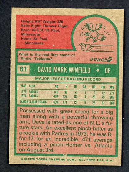 1975 Topps Baseball #061 Dave Winfield Padres EX-MT 559109