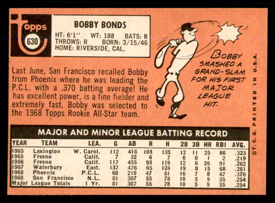 1969 Topps Baseball #630 Bobby Bonds Giants EX-MT 559115
