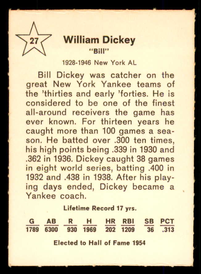 1961 Golden Press #027 Bill Dickey Yankees EX-MT/NR-MT 559122