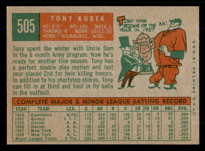 1959 Topps Baseball #505 Tony Kubek Yankees EX+/EX-MT 559132