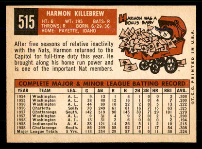 1959 Topps Baseball #515 Harmon Killebrew Senators EX-MT 559134