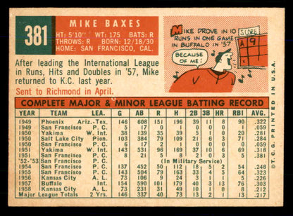 1959 Topps Baseball #381 Mike Baxes A's EX-MT/NR-MT 559137