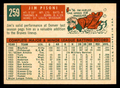1959 Topps Baseball #259 Jim Pisoni Braves NR-MT 559139
