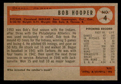 1954 Bowman Baseball #004 Bob Hooper Indians EX-MT 559142