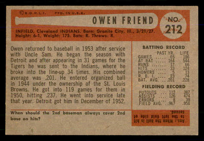 1954 Bowman Baseball #212 Owen Friend Indians EX-MT 559146