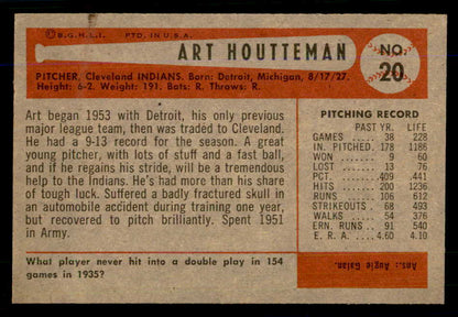 1954 Bowman Baseball #020 Art Houtteman Indians EX-MT 559149