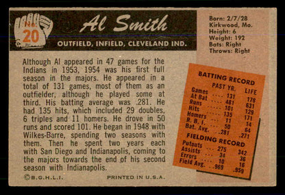 1955 Bowman Baseball #020 Al Smith Indians EX+/EX-MT 559151