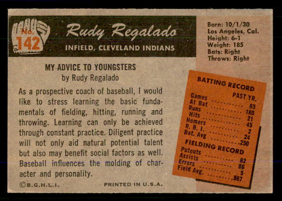 1955 Bowman Baseball #142 Rudy Regalado Indians EX-MT 559156