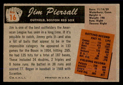 1955 Bowman Baseball #016 Jimmy Piersall Red Sox EX-MT 559158