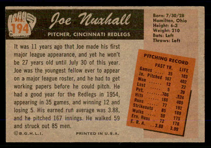 1955 Bowman Baseball #194 Joe Nuxhall Reds EX-MT 559162