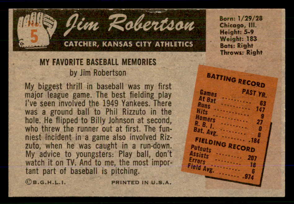1955 Bowman Baseball #005 Jim Robertson A's NR-MT 559166