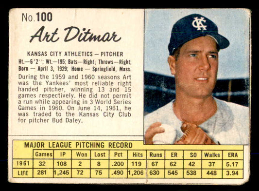 1962 Jello #100 Art Ditmar A's Low Grade 559175