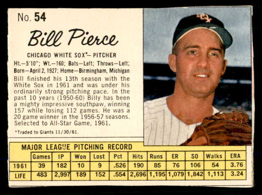 1962 Jello #054 Billy Pierce White Sox Low Grade 559178