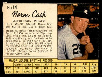 1962 Jello #014 Norm Cash Tigers Low Grade 559182