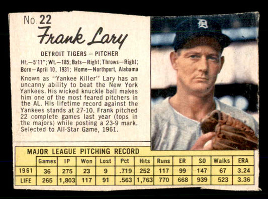 1962 Jello #022 Frank Lary Tigers Low Grade 559184