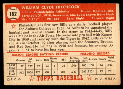 1952 Topps Baseball #182 Billy Hitchcock A's VG 559198