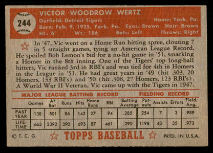 1952 Topps Baseball #244 Vic Wertz Tigers VG-EX 559199