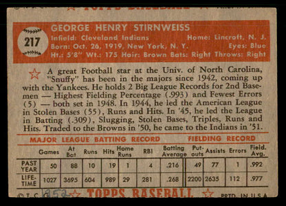 1952 Topps Baseball #217 Snuffy Stirnweiss Indians VG-EX 559213