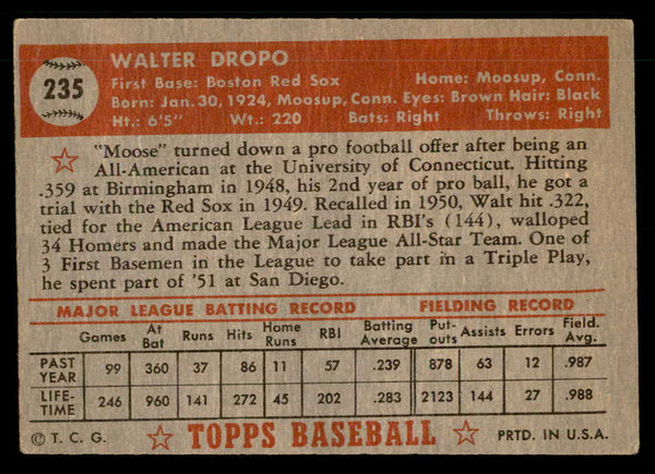 1952 Topps Baseball #235 Walt Dropo Red Sox VG-EX 559215