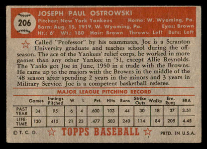 1952 Topps Baseball #206 Joe Ostrowski Yankees VG-EX 559228
