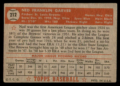 1952 Topps Baseball #212 Ned Garver Browns VG-EX 559233