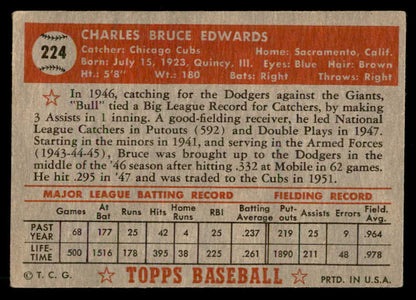1952 Topps Baseball #224 Bruce Edwards Cubs VG-EX 559236