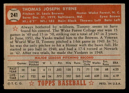 1952 Topps Baseball #241 Tommy Byrne Browns VG-EX 559240