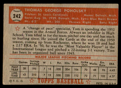 1952 Topps Baseball #242 Tom Poholsky Cardinals VG-EX 559242
