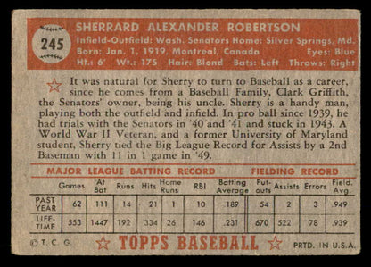 1952 Topps Baseball #245 Sherry Robertson Senators VG-EX 559243