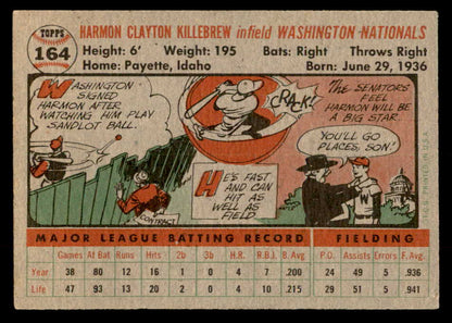 1956 Topps Baseball #164 Harmon Killebrew Senators VG-EX Gray 559259