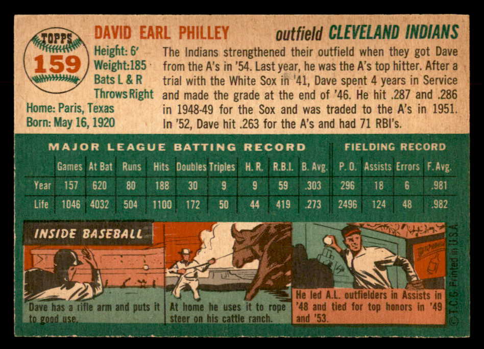 1954 Topps Baseball #159 Dave Philley Indians EX-MT 559260