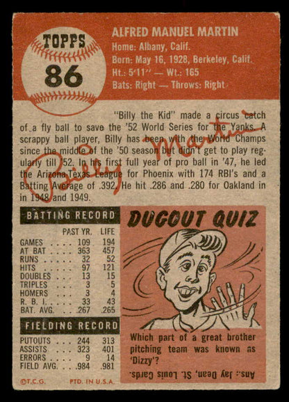 1953 Topps Baseball #086 Billy Martin Yankees EX 559261