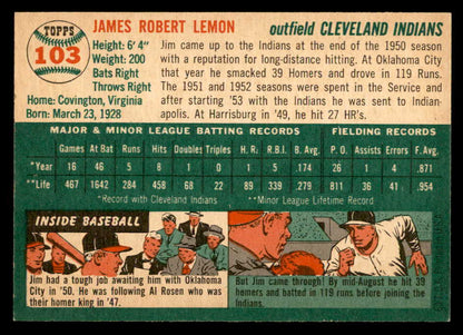1954 Topps Baseball #103 Jim Lemon Indians NR-MT 559267