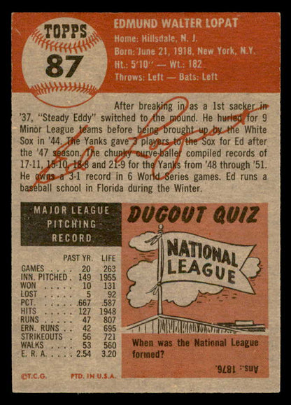 1953 Topps Baseball #087 Eddie Lopat Yankees EX+/EX-MT 559275