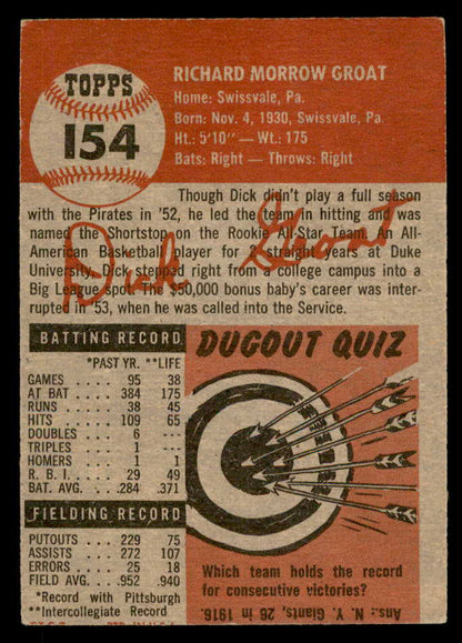 1953 Topps Baseball #154 Dick Groat Pirates EX 559276