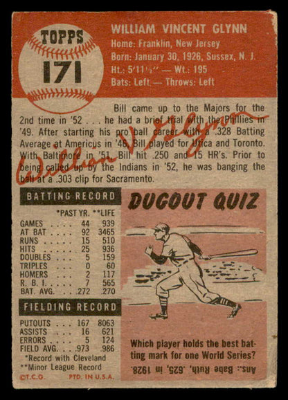 1953 Topps Baseball #171 Bill Glynn Indians VG-EX 559285