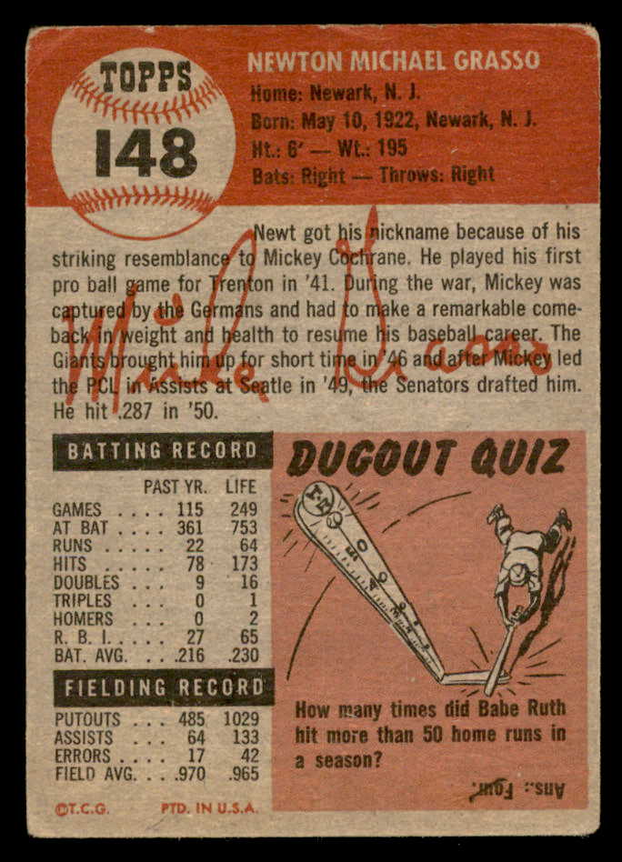 1953 Topps Baseball #148 Mickey Grasso Senators VG-EX 559288