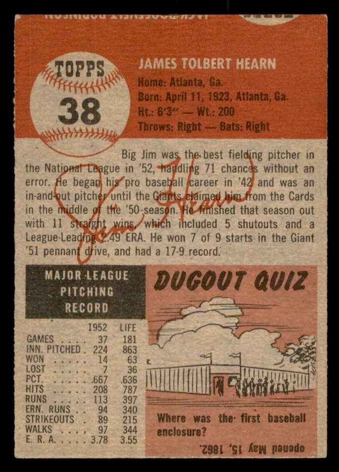 1953 Topps Baseball #038 Jim Hearn Giants VG-EX 559291