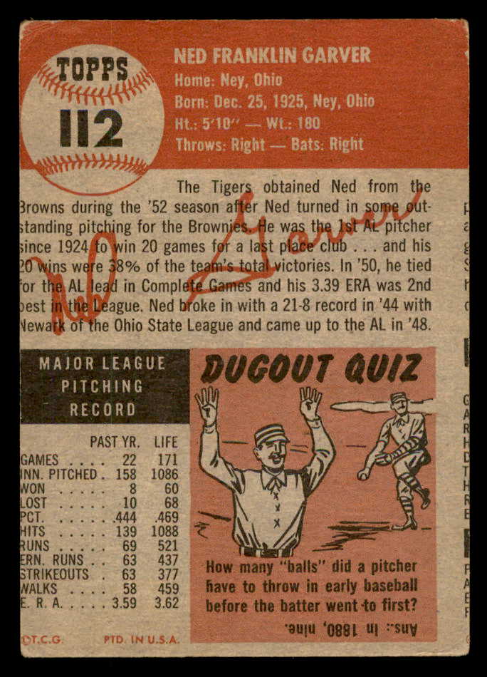 1953 Topps Baseball #112 Ned Garver Tigers VG-EX 559294