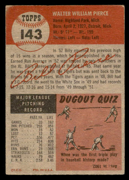 1953 Topps Baseball #143 Billy Pierce White Sox VG 559300