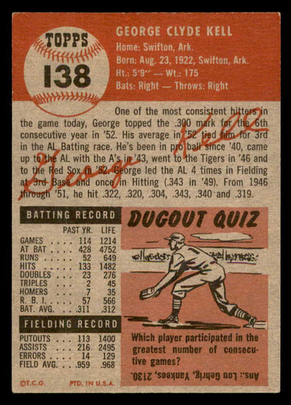 1953 Topps Baseball #138 George Kell Red Sox EX+/EX-MT 559302
