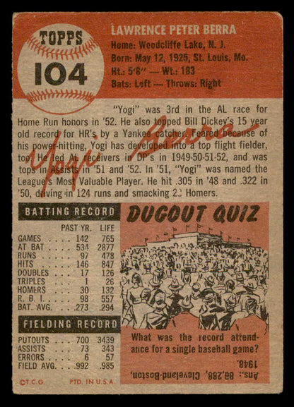 1953 Topps Baseball #104 Yogi Berra Yankees GD-VG 559303