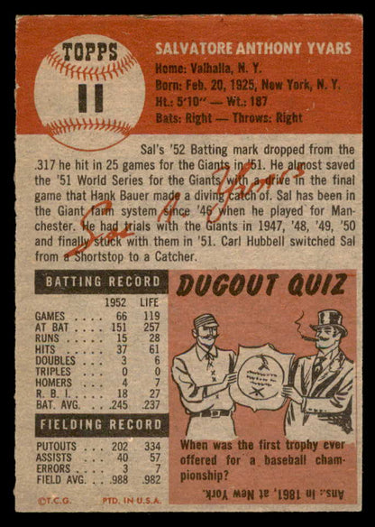1953 Topps Baseball #011 Sal Yvars Giants EX-MT 559305