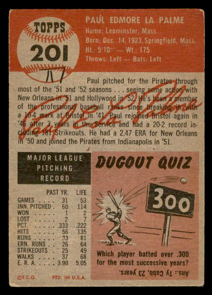 1953 Topps Baseball #201 Paul Lapalme Pirates FR-GD 559311